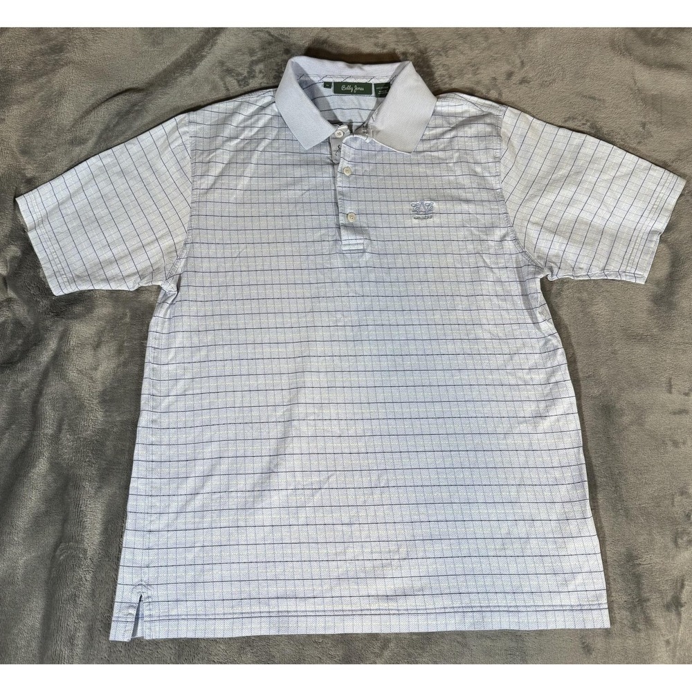 Bobby Jones Polo Shirt Mens Medium Blue Check Knit Cotton‎ Golf Logo Classic